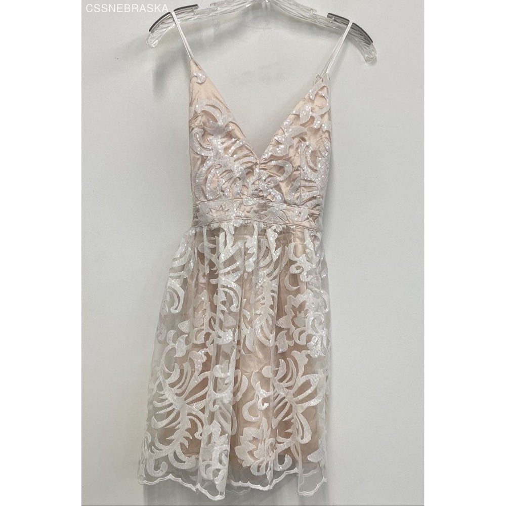 Lulus Beige Sweetest Celebrations Sequin Skater Mini Dress - Size M